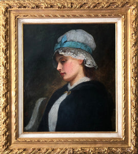 Charles Sillem Lidderdale, Portrait of a Girl in a Lace Bonnet and Blue Cape - Lyklema Fine Art