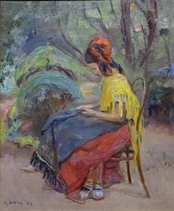 Maurice Góth, Ada mending clothes, painting - Lyklema Fine Art