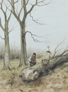 Anton Mauve, Woodgathering, watercolor - Lyklema Fine Art