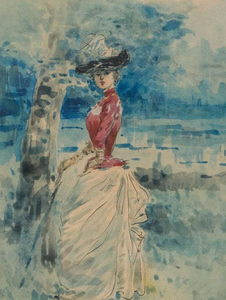 Henry Somm, Elegant lady near a lake - Lyklema Fine Art