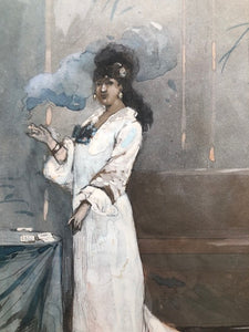 Henry Somm, Enjoying a Cigarette, watercolour and gouache - Lyklema Fine Art