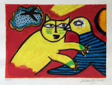 Load image into Gallery viewer, Corneille, Yellow Cat With Bird - for sale at Lyklema Fine Art
