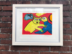 Corneille, Yellow Cat With Bird - for sale at Lyklema Fine Art