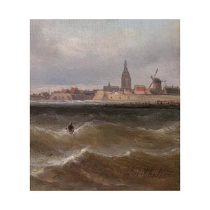 Christiaan Lodewijk Willem Dreibholtz  'A seascape with a town in the distance' - for sale at Lyklema Fine Art