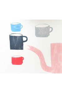 Klaas Gubbels, Coffee Pot, a Mug and Three Cups, woodcut - for sale at Lyklema Fine Art