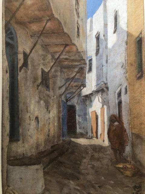 Jan van Ham, A Sunlit Street, possibly Morocco, pastel - for sale at Lyklema Fine Art