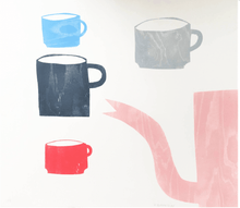 Load image into Gallery viewer, Klaas Gubbels, Coffee Pot, a Mug and Three Cups, woodcut - for sale at Lyklema Fine Art
